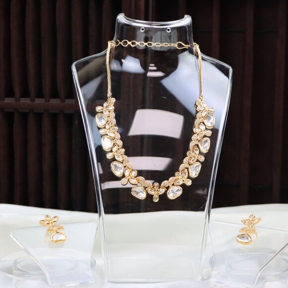 Graceful Brass Kundan Necklace & Earrings Set, JP43 - Picture 2 of 12